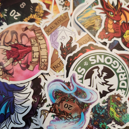 Set of 10 Lucky Dip Dungeons and Dragons Stickers | Over 50 Unique Designs | Random Selection | D&D Decals Pack