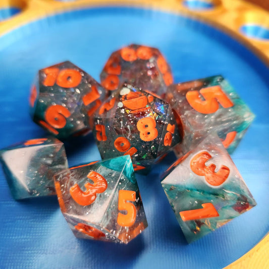 Ocean Treasures - Handmade Oversized 25mm Blue-Green Petri D&D Dice Set