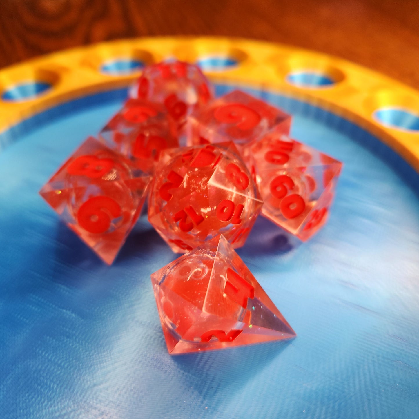 Coral Reef - B Grade Liquid Core D&D Dice Set - Handmade Oversized 25mm Polyhedral Dice for Tabletop RPGs