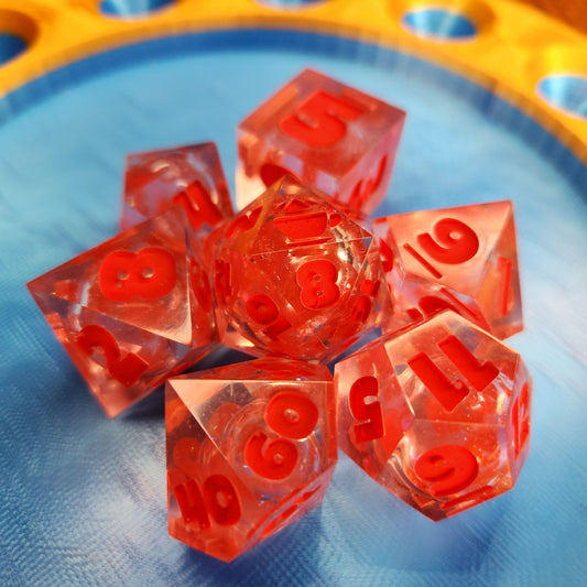 Coral Reef - B Grade Liquid Core D&D Dice Set - Handmade Oversized 25mm Polyhedral Dice for Tabletop RPGs