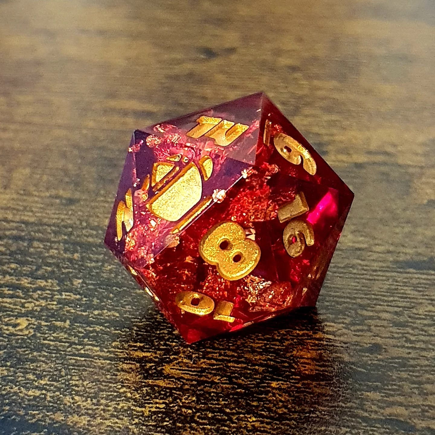 Blood Riches - Handmade Oversized 25mm Red and Gold D&D Dice Set