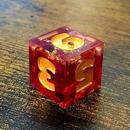 Blood Riches - Handmade Oversized 25mm Red and Gold D&D Dice Set