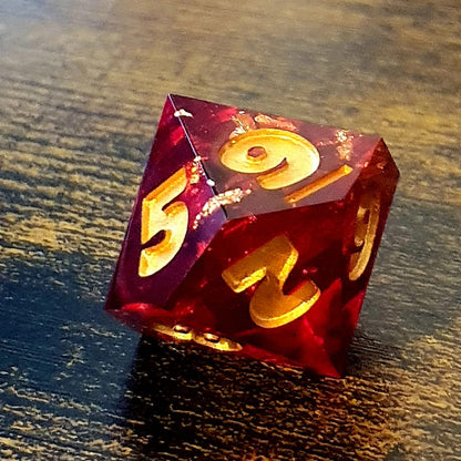 Blood Riches - Handmade Oversized 25mm Red and Gold D&D Dice Set